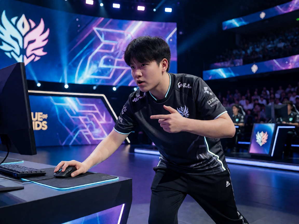 电子竞技比赛现场，选手在舞台上激烈对战